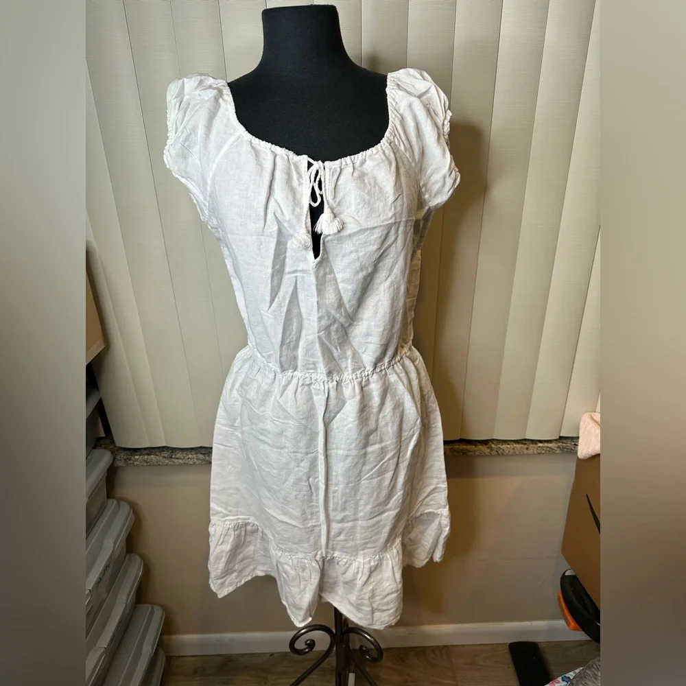 J. Crew White Linen Tiered Blend Sundress Dress Size Medium